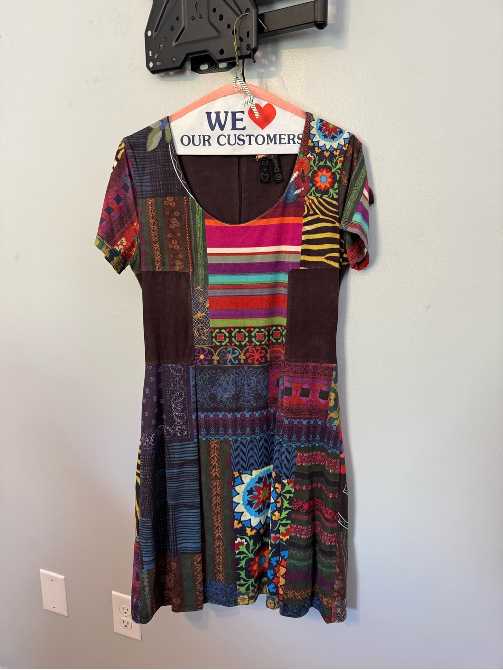 Desigual Patchwork Boho Short Sleeve Dress - Multicolor